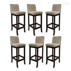 Kit 6 Banquetas Média para Ilha de Cozinha Nice Madeira Maciça Matelassê Suede Bege CCS