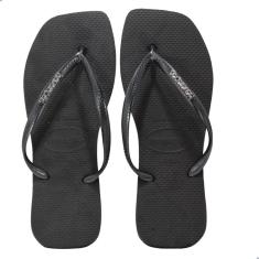 Chinelo Havaianas Slim Square Logo Metallic Preto