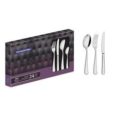Tramontina 66912000 Faqueiro em Aço Inox com Facas de Mesa Forjadas Acabamento Brilho com 24 Peças, Prata