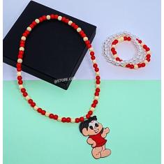 Kit Colar e Pulseiras Infantil Menina Miçangas Pérolas Coloridas Perso