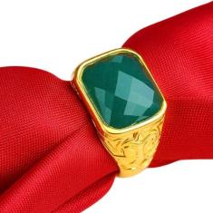 Anel Masculino Dourado Pedra Verde Banhado Ajustável - PJK STORE