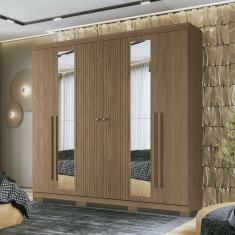 Guarda Roupa Casal Ripado 6 Portas 4 Gavetas Antony com Espelhos e Pés