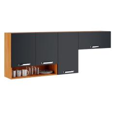 Armário Aéreo de Cozinha em Madeira 3 Portas 1 Nicho Cinamomo e Grafite Vegas - Itatiaia