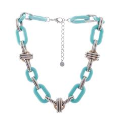 Colar Curto Resinado Armazem Rr Bijoux Corrente Verde Prata