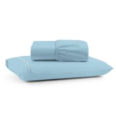 Jogo De Lençol Luiza Solteiro 2 Pçs Percal 100% Algodão 180 Fios Ponto Palito - Azul