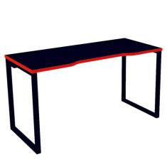 Mesa Gamer Retangular Home Office 134 x 60 cm Pé Tubular Cor Preto com Borda Vermelha