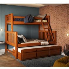 Treliche com Cama de Casal 3 Gavetas Madeira Maciça Saraiva
