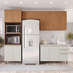 Cozinha Compacta 4 Peças com Torre Quente Yasmin Espresso Móveis Nature/Areia