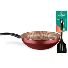Frigideira Wok Flora Antiaderente Superflon com Cabo Longo  Cor Cereja
