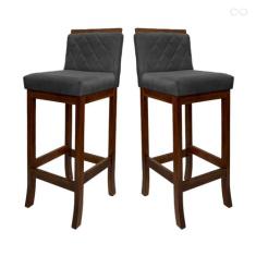 Kit 2 Banquetas Média com Encosto Matelassê Nice Madeira Maciça Suede 