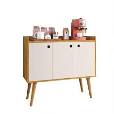 Aparador Buffet Wood Prime 3 Portas Cantinho Café Prateleira Organizadora Pés Palito Decoração Retrô - NatureOff White - rpm Móveis