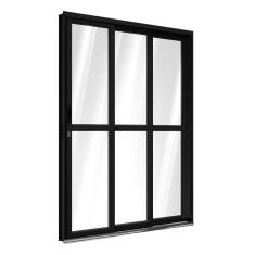 Porta De Aluminio De Correr Lateral Com Travessa 2 Folhas Móveis E 1 Folha Fixa 213x150cm Riobras Preto