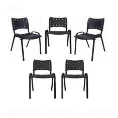 Kit 5 Cadeiras Iso Para Escola Escritório Comércio Preta Base Preta