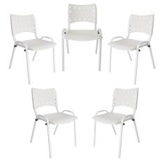 Kit 5 Cadeiras Iso Para Escola Escritório Comércio Branca Base Branca