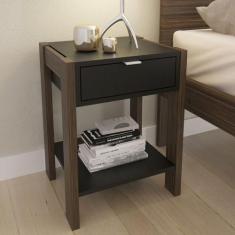 Mesa de Cabeceira 1 Gaveta - Tecno Mobili, Preto e Nogal