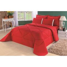 Kit Edredom + Lençol Aconchego Dupla Face Casal Queen 6 Pçs Vermelho -