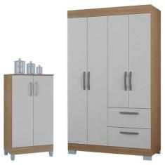 Guarda Roupa Solteiro Tóquio 4 Portas Com Armário Multiuso 2 Portas Pe