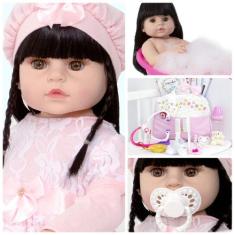 Boneca Bebe Reborn Morena Realista Vinil Siliconado 24 Itens - Cegonha