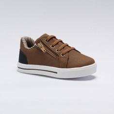 Tênis Infantil Menino Casual Cadarço Elástico Zíper Marrom - Pequito, 