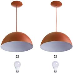 2 Lustres Pendente Meia Lua 30cm Alumínio Cobre + Lampada