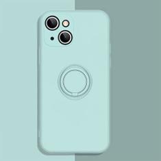 Capa de telefone de silicone líquido macio para iPhone 11 12 13 Pro Max 13Mini XS Max X XR 7 8 Plus SE 2020 Stand Ring Capa à prova de choque, ciano claro, para iPhone 11 Pro