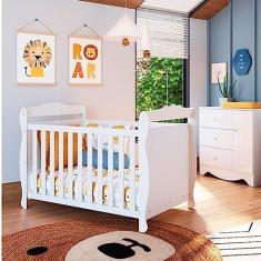 Quarto de Bebê com Cômoda 1 Porta e Berço Americano Cocada Branco Brilho