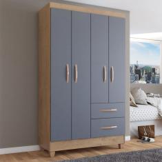 Guarda-Roupa Solteiro Galápagos 4 Portas 2 Gavetas Canelato Rústico/Grafite Fosco - Panorama Móveis