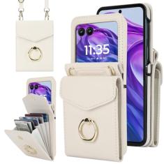 Asuwish Capa de celular para Motorola Razr Plus 2024/Moto Razr 50 Ultra com anel de bloqueio de RFID, alça de pulso transversal, porta-cartões, bolsa para celular RazrPlus Plus2024 + 5G mulheres