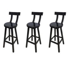 Conjunto 3 Bancos Altos Girafa Com Encosto Em Madeira De Lei Maciça - 