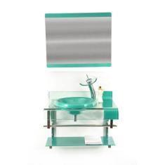 Gabinete de vidro 60cm curvado duplo inox com cuba chapéu -  verde - C