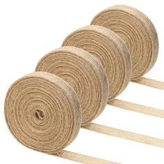 Shapenty Fita de tecido de serapilheira natural para decoração de casa de festa de casamento, artesanato faça você mesmo, enfeites de Natal para embrulhar presentes, 10,9 metros de cada rolo, 4 rolos
