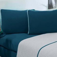 Jogo De Cama Malha Lençol 100% Algodão Urbano 4 Peças Queen - Azul Petroleo-mescla