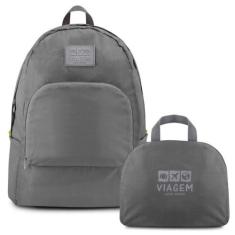 Mochila Dobrável para Viagem Estampa Lisa Jacki Design Cinza