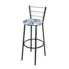 Banqueta Alta Para Cozinha Epoxi Preta Estofado Floral - Lamar Design,