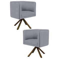 Kit 2 Poltronas Decorativas Base Giromad Madeira Betina C-416 Linho Cinza Escuro