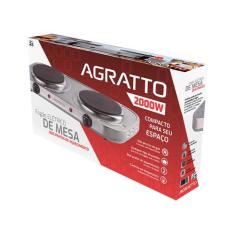 Fogão Elétrico Portátil Inox 2 Bocas 2000w Agratto 127V, 110V