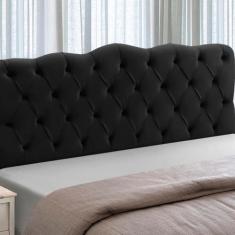 Cabeceira de Cama Box Madeira Estofada Casal Atena - D'Julia, Preto