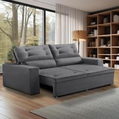 Sofá Retrátil e Reclinável 3 lugares com Molas 2,00m Lais Suede Cinza Adonai Estofados