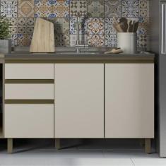 Balcão de Cozinha Pia 120 Cm 3 Portas 2 Gavetas Connect Henn, Duna com