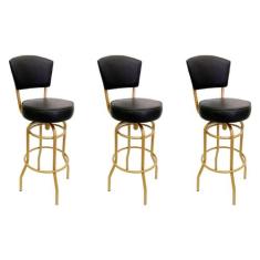 Jogo de 3 Banquetas Altura 65cm Bar Giratória com Encosto cor Dourado 