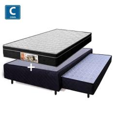 Cama Box Casal Com Colchão Auxiliar De Espuma D28 + colchão mola 20cm