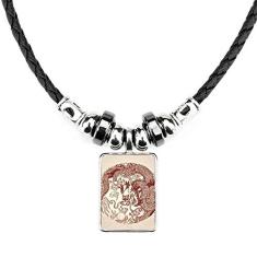 DIYthinker Colar de dragão chinês com pingente de corda de couro com pingente de retrato