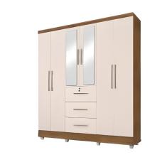 Guarda Roupas Casal Com Espelho 6 Portas 3 Gavetas Com Pés Tokio Jequitibá / Off White Jequajequitibá/off Whiteitibá/off White