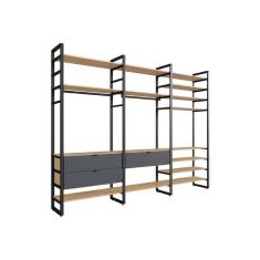guarda-roupa closet modulado industrial philly i 3 gv cedro e grafite 294 cm