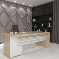 Mesa Tamburato Com Gavetas Ii Ld - Carvalho/Branco 6213