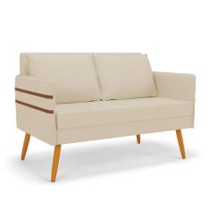 Namoradeira 02 Lugares Mari Linho Pés Palito Castanho - D`Rossi