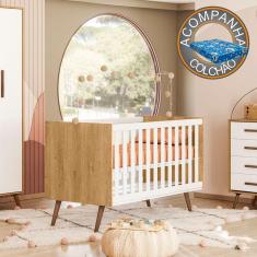 Berço Americano Qencanto Retrô 3820 Qmovi Freijó Branco Acetinado + Colchão Ortobom