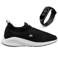 Tenis Masculino Calce Fácil Academia Leve Caminhada Conforto + Relógio-Masculino