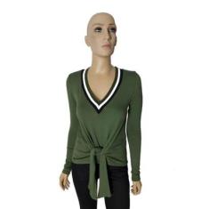 Blusa Manga Longa Acostamento Verde Tam. M-Feminino