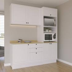 Cozinha Compacta 3 Peças 6 Portas 3 Gavetas Sevilha Branco Ártico / Carvalho Marrom